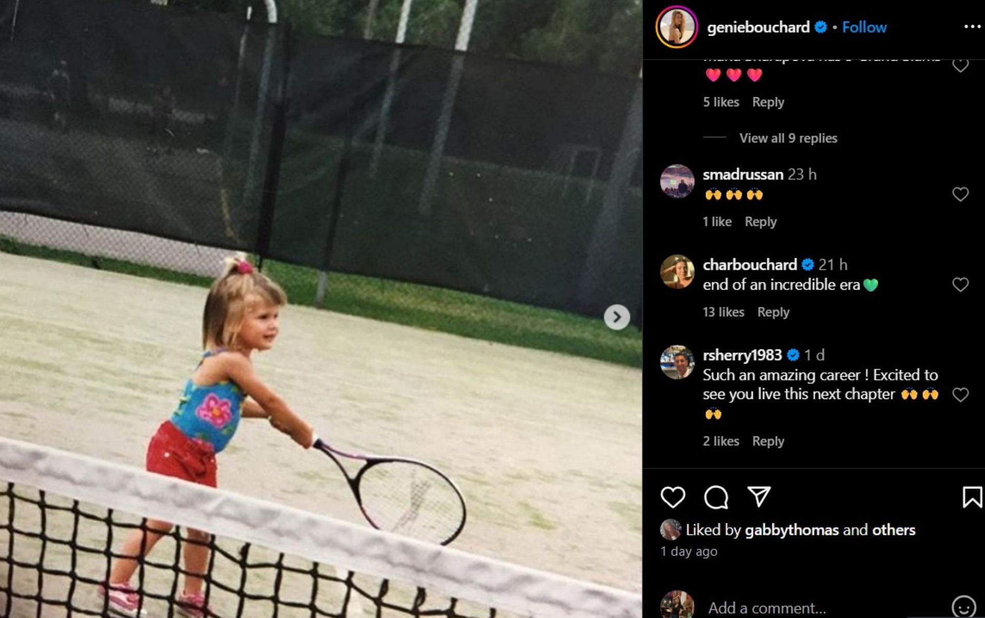 Charlotte reacts to her sister's retirement news; Instagram - @geniebouchard